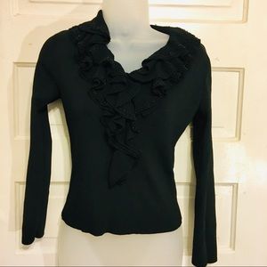 Black Fancy Ruffle Neck Knit Top w/ Beading Sz PP